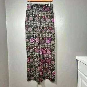 ZARA Lightweight Crepey Semi Sheer Wide Leg Ibiza Floral Pants Women Medium
